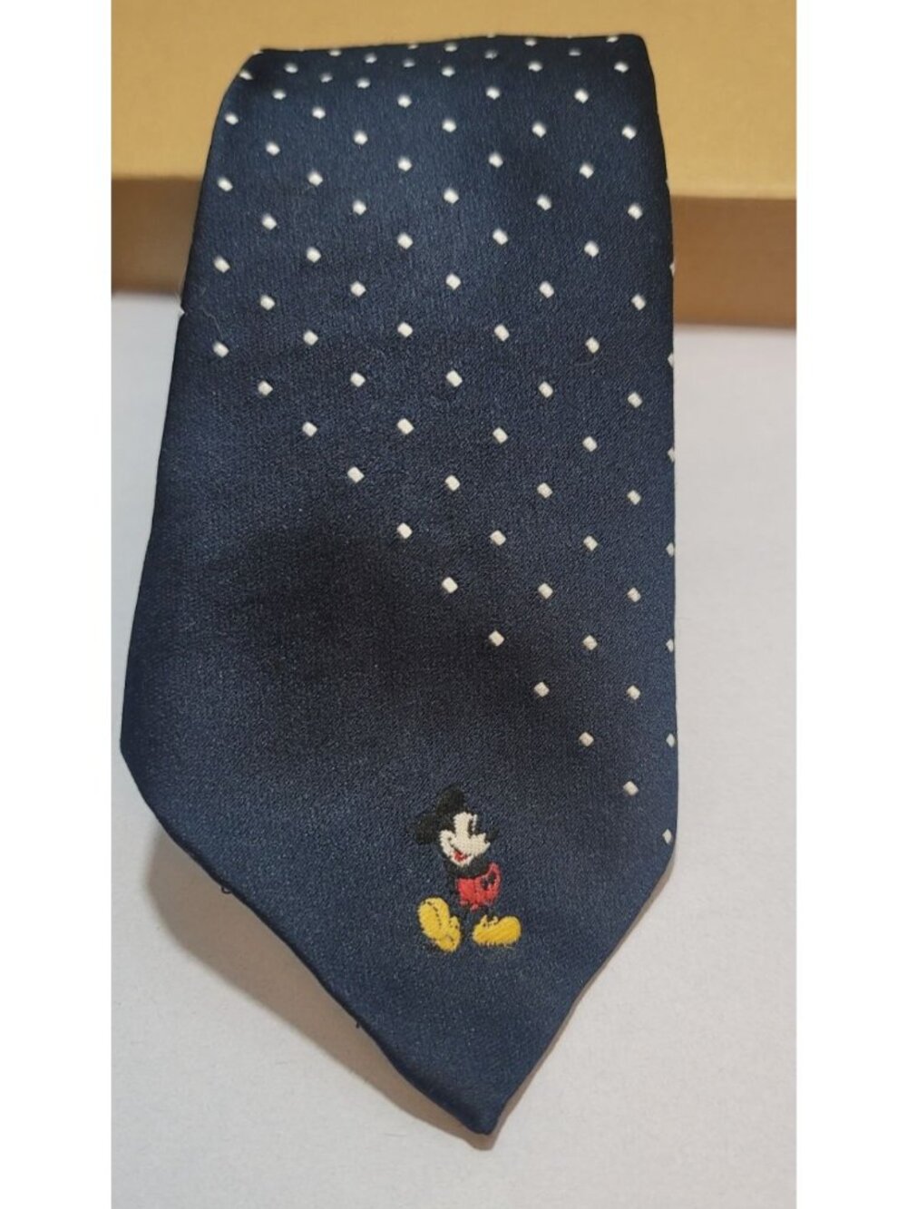 Vintage Mickey Mouse Disney Tie Navy Blue Polka Dot USA Made Necktie